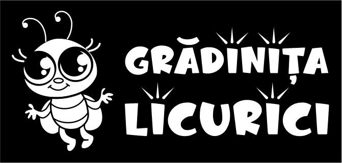 Logo alb pe fundal negru - Gradinita Licurici